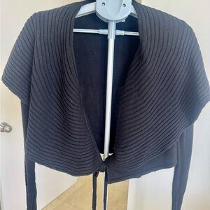 Fendi Black Ribbed Open-Front Tie Cardigan